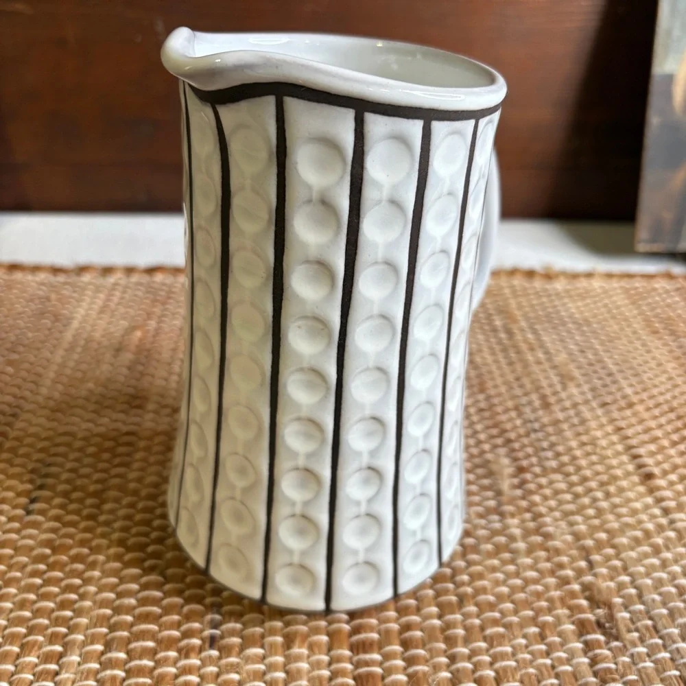Vintage MCM Ceramano Omega West Germany Dots & Stripes Pitcher White Brown